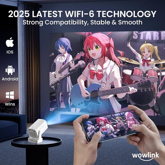 Портативний проєктор Beamer 4K з підтримкою WiFi 6, Bluetooth 5.4 та автофокусом (2025 модель)