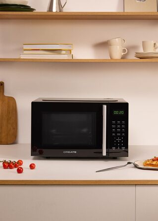 Мікрохвильова піч з грилем Microwave Studio 20 л чорна ретро-стиль, 900 Вт, LCD-дисплей, 3 програми, 9 автоматичних меню