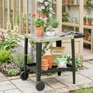 Візок кухонний на колесах з гачками, тримачем для паперових рушників та відром для сміття, нержавіюча сталь, 115 x 67,5 x 80,5 см, чорний