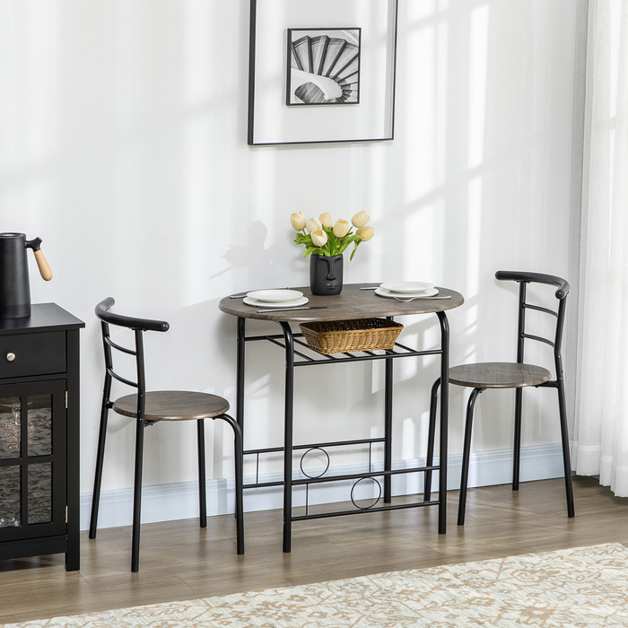 HOMCOM Bistro-Set обідній стіл/кухонний стіл з кріслами, 1 стіл, 2 крісла, 80 см x 53 см x 74,5 см, Чорний | Aosom