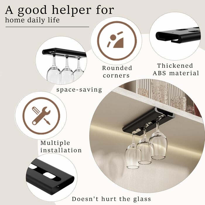 Набір тримачів для келихів Vaisoeny (4 шт.) - кріплення під шафу, без свердління, чорний