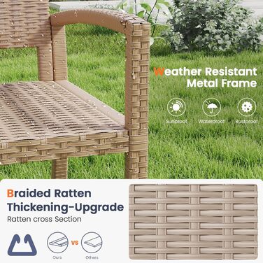 Садова лавка з поліротангу UDPATIO для тераси, балкону та саду, бежева (123x63x86 см, витримує до 320 кг)