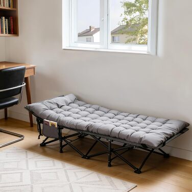 Розкладне ліжко для кемпінгу Sekey XXL (190x71x35 см) з матрацом, посилений сталевий каркас та тканина Oxford, сіре