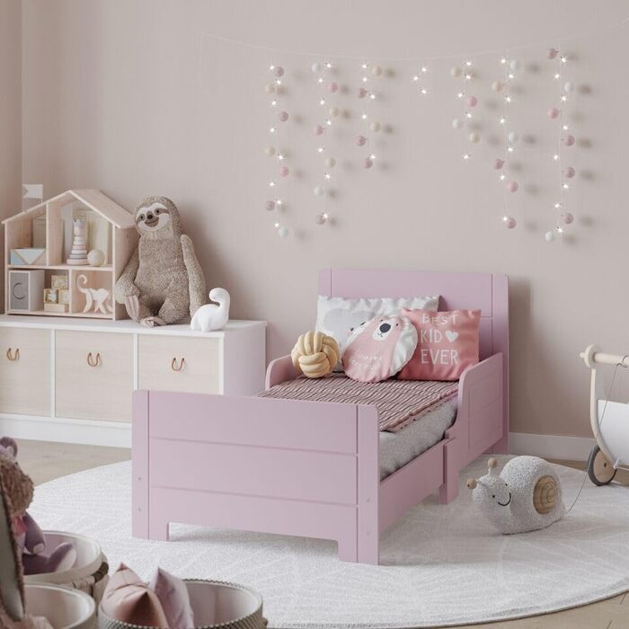 Дерев'яне дитяче ліжко URBNLIVING з бортиками для безпеки, для дівчаток та хлопчиків, в стилі Rose