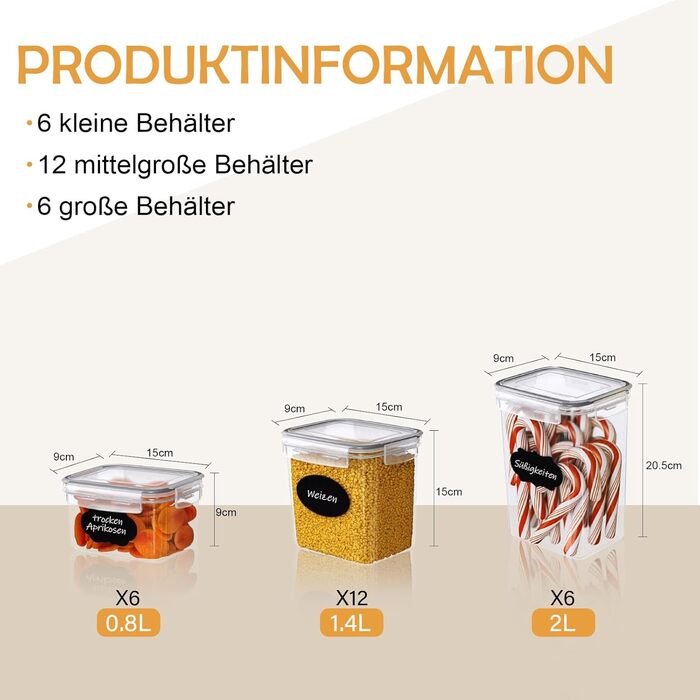Набори контейнерів для зберігання CALIYO з кришкою, 24 шт. - герметичні, для продуктів, BPA Free