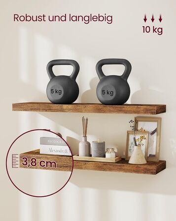 Настінна полиця VASAGLE, 2 шт., 20 x 80 x 3,8 см, вінтажний колір, для декору, фотографій, вітальні, кухні, офісу