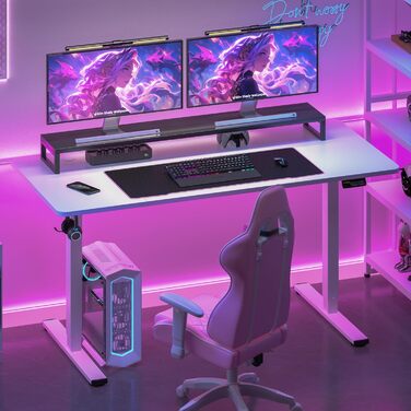 SANODESK електричний стіл 160x60 см, геймерський стіл з пам'яттю, гачок, білий