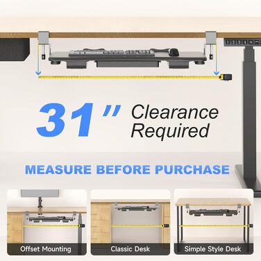 Підставка під клавіатуру Suptek під стіл з ящиком – 67,8 x 30 см, міцна кріплення C-подібне, регульована висота, легка установка, для дому та офісу, DSF6CT