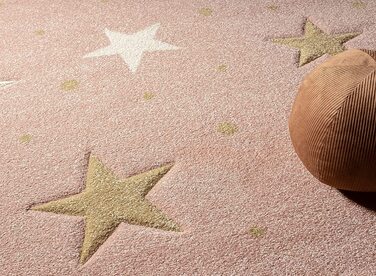Сучасний м'який дитячий килим, М'який ворс, Легкий у догляді, стійкий до фарбування, яскраві кольори, Райдужний візерунок, рожевий, (120 см в діаметрі, рожеві зірки)
