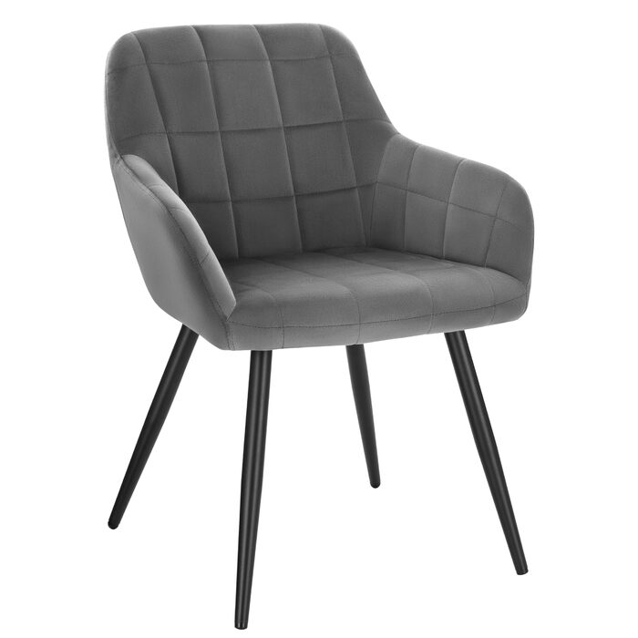 Крісло WOLTU для обідньої зони, вітальні та кухні, 1 шт. З м'яким сидінням з велюру, металеві ніжки, темно-сірий