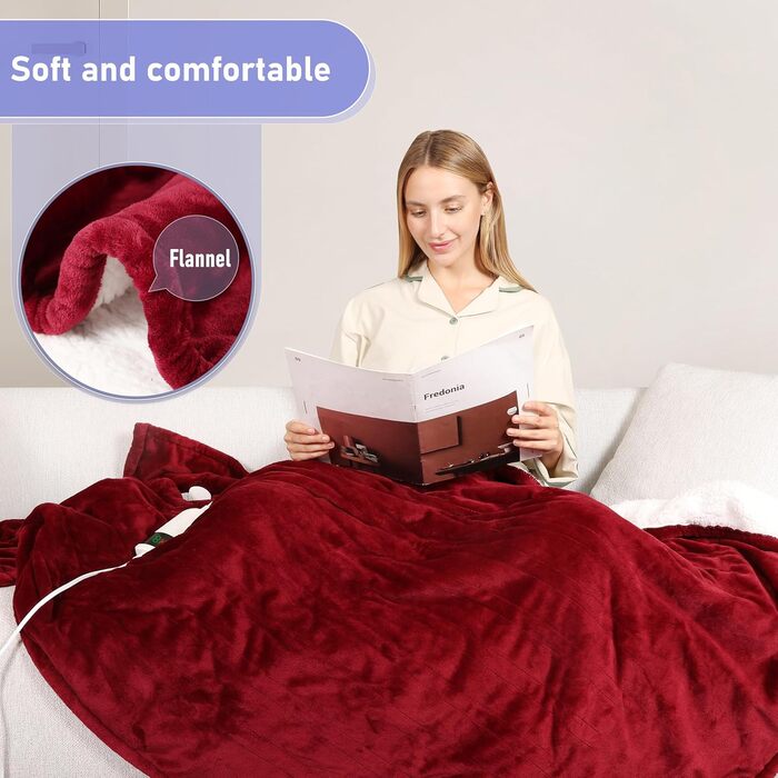 Електрична гріюча ковдра з автовимкненням, 130x180 см, 10 режимів нагріву, таймер 8 годин, захист від перегріву, фланель, машинне прання, для дому та офісу, червона, 130 x 180 см