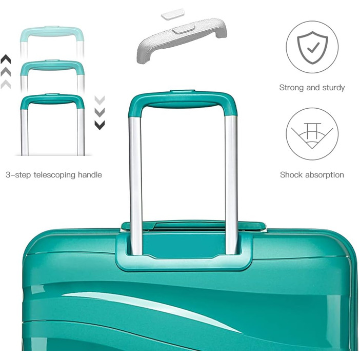 KONO Чемодан середнього розміру 65см з поліпропілену з TSA замком, 65x46x26.5см (Зелений)