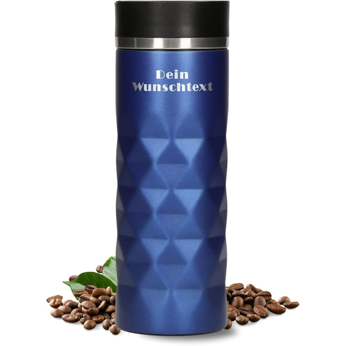 Термокружка Elasto з нержавіючої сталі, 450 мл, з індивідуальною гравіюванням, витримана, з ізоляцією, блакитна