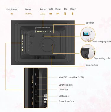 Цифровий фоторамка Kodak 10 дюймів з акумулятором, Wi-Fi, 32 ГБ, HD IPS сенсорний екран, фото/відео/музика, керування через додаток (Чорний)