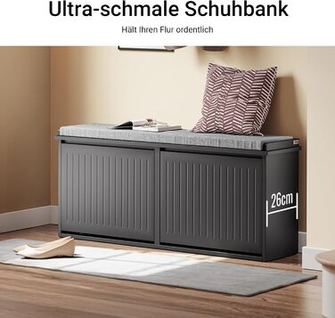 Взуттєва шафа SoBuy з 2 відкидними кришками, вузька, з 4 полицями, біла, 61x100x26 см, FSR165-W (з лавкою, чорна)