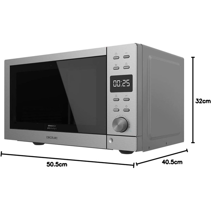 Мікрохвильова піч Cecotec GrandHeat 2500 Flatbed Touch White 800 Вт, 20 л, сенсорне керування, 8 програм, нержавіюча сталь