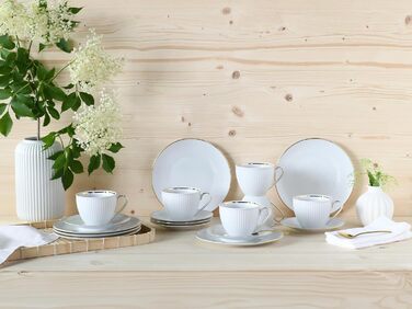 CreaTable Серія Valencia Pastell: 18-частинний кавовий сервіз на 6 осіб з порцеляни, Made in Europe (кремовий, блакитний, зелений)