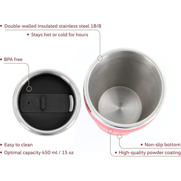 Термокружка BRISA VW Collection Volkswagen GTI, 450 мл, чорна/червона