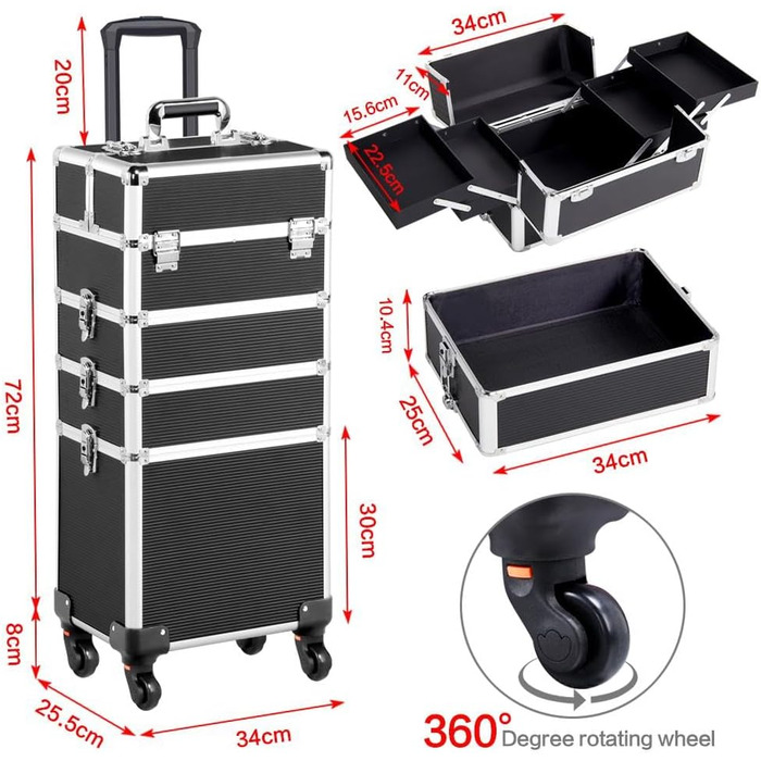 Косметичка-органайзер Yaheetech 4 в 1: велика, для косметики, прикрас, макіяжу, перукарів, ручна клада, чорна