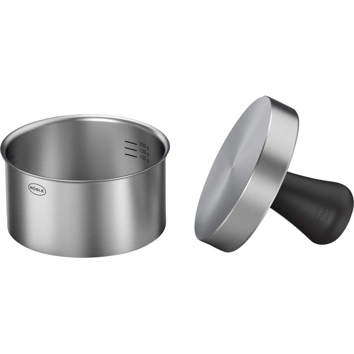 Набір для приготування бургерів RÖSLE 3-в-1 з пресом, вагами та лопаткою, нержавіюча сталь 18/10, чавун з емалевим покриттям