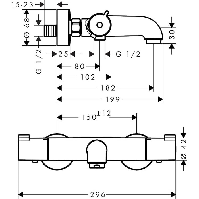 Змішувач для ванни Hansgrohe Ecostat Aufputz - термостат, безпечний (SafetyStop 40°C), круглий, хром, для 2 споживачів