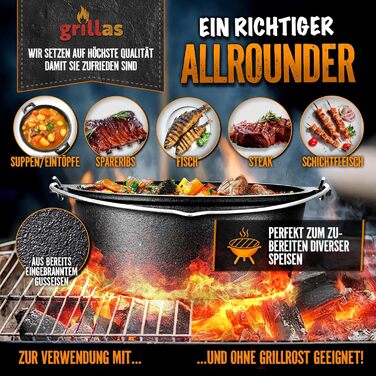 Набір голландської печі з рецептами | вже обпалений - попередньо оброблений | Голландська піч з чавуну | жаровня з підйомником кришки та ручками (каструля без ніжок, 4,2 літри / 4,5 QT) Каструля без ніжок 4,2 літри / 4,5 QT