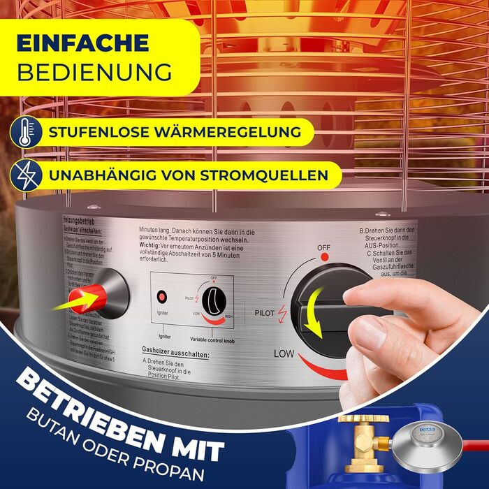Газовий обігрівач KESSER® KE12 - Тепло для тераси. Потужність 10 кВт, з захисним чохлом, антрацит (Газовий балон не входить у комплект)