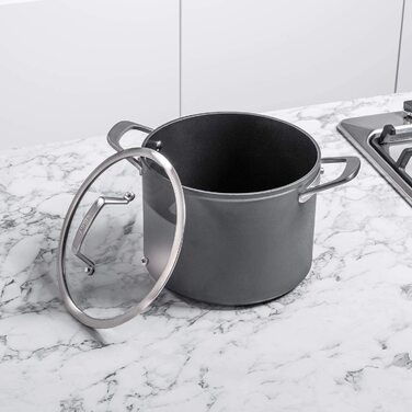 Твердий анодований алюміній, антипригарне покриття, сумісність з індукцією, можна мити в посудомийній машині, сірий(каструля 22 см), 30030EU