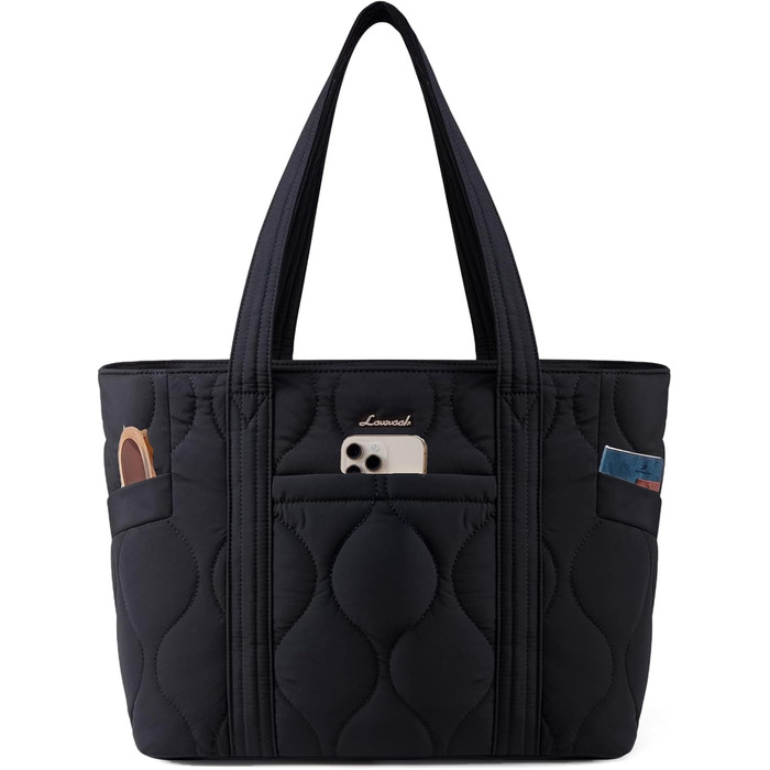 Сумка для ноутбука LOVEVOOK 15.6 дюймів, жіноча сумка-шоппер, велика містка сумка-тоут для роботи, навчання, подорожей, чорна