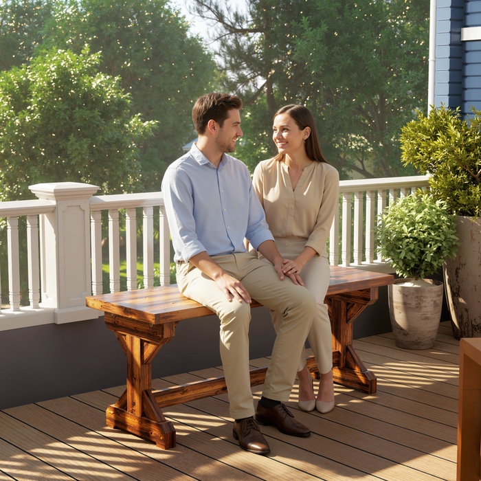 Двомісна садова лавка, стійка до погодних умов, дерев'яна лавка для відпочинку, паркова лавка з Х-подібною основою, витримує до 240 кг, розміри 114 x 40 x 46 см, обвуглена.