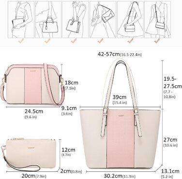 LOVEVOOK Набір сумок для жінок: гаманець, сумка через плече, сумка з ручкою, 3 шт., рожевий Y