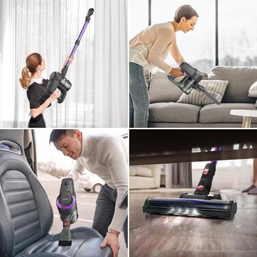 Бездротовий акумуляторний пилосос 25000Pa з антинамотувальною насадкою та автономністю 50 хвилин. Підходить для килимів, твердих підлог та видалення шерсті тварин. Колір: фіолетовий