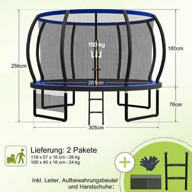 Батут садовий Devoko Ø305 см з захисною сіткою та драбиною, блакитний - для дітей та дорослих, сертифікат GS