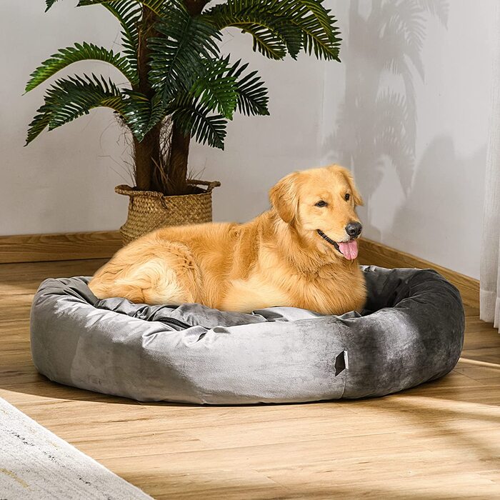 Підстилка для собак Pawhut килимок для собак Подушка для собак Диван-ліжко для собак ліжко для домашніх тварин кругла знімна миється для собак кішок оксамитовий поліестер Темно-сірого кольору 81,5 x 58 x 18 см (102L x 74b x 23h см)