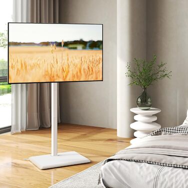 Підставка для телевізора TVON з кріпленням для плоских/вигнутих телевізорів 81-152 см (до 40 кг), регульована по висоті, з дерев'яною основою, поворотна, для спальні, білий/дерев'яна основа