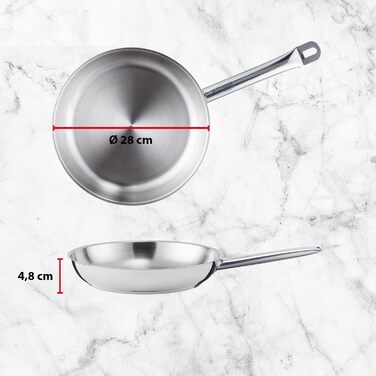 Сковорода MEISTERKOCH сковорода з нержавіючої сталі діаметром 28 см Висота 4,8 см, індукційний Професійний посуд без покриття, можна мити в посудомийній машині, духовці до 240C