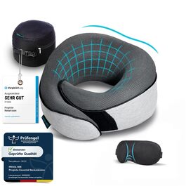 Подушка для подорожей Proglobe з Memory Foam, ортопедична, сіра. З маскою для сну та чохлом.