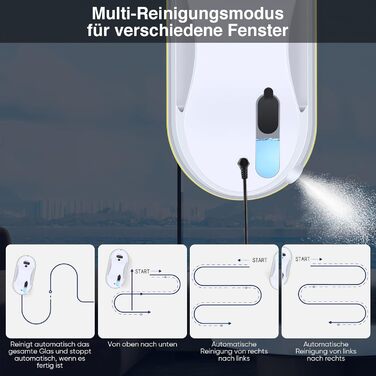 Робот для миття вікон, 5600 Па, електричний, 3 режими миття, інтелектуальна навігація, розпізнавання країв, з пультом дистанційного керування, бак 40 мл, для гладких поверхонь