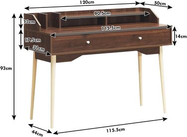 Настільний комп'ютерний стіл COSTWAY з висувною шухлядою, офісний стіл з масиву дерева 110 см, консольний стіл для робочої станції ПК для кабінету, офісу та вітальні (коричневий)