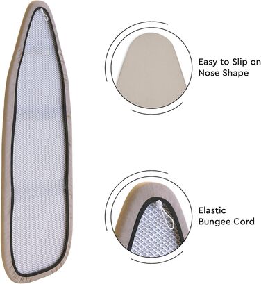 Чохол для прасувальної дошки Encasa XO з товстим 4 мм фетровим наповнювачем - Бежевий, бавовна, еластичний (125x39 см), тепловідбиваючий