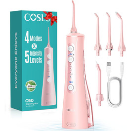 COSLUS Електрична душова насадка бездротова: 20 бар, IPX7, водонепроникна, 4 режими для гігієни порожнини рота, 5 інтенсивностей (Рожева)