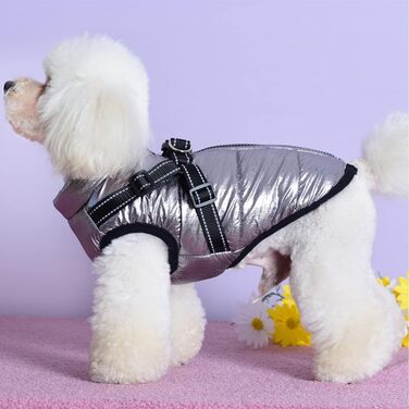 Зимовий жилет Ectkuee Dog Jacket зі шлейкою, водонепроникний, світловідбиваючий, можна прати в пральній машині (M, срібло)