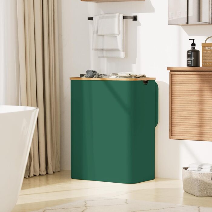 Кошик для білизни Youdenova з кришкою, великий, 160л, бамбук/дерево, сортувальник, білий