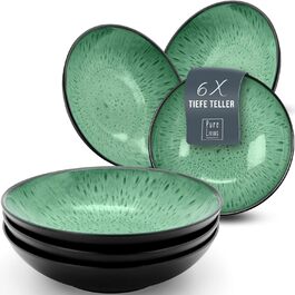 Тарілок для сніданку, десертні тарілки ТЕСТ ДУЖЕ ХОРОШИЙ Керамограніт Ibiza - Стильні тарілки для тортів, які можна мити в посудомийній машині та мікрохвильовій печі - Pure Living Посуд Маленькі тарілки, салатна тарілка чорна з (глибокі тарілки (6x), шавлія зелена), 6