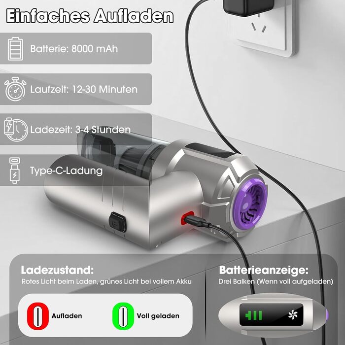 Акумуляторний ручний пилосмок для авто та дому 22000Па, безщітковий двигун, з функцією видування, 3 HEPA-фільтрами та набором щіток