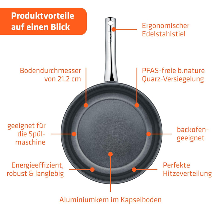 Пан з нержавіючої сталі Berndes Napoli 28 см – універсальна, антипригарна, з капсульним дном та кварцовим покриттям