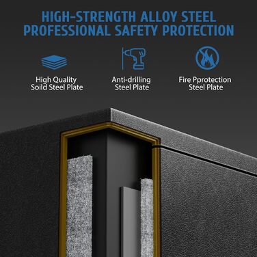 Biometричний сейф WASJOYE з захистом від вогню: відбиток пальця, цифрова клавіатура, USB-зарядка, 40L, для дому, офісу, готелю