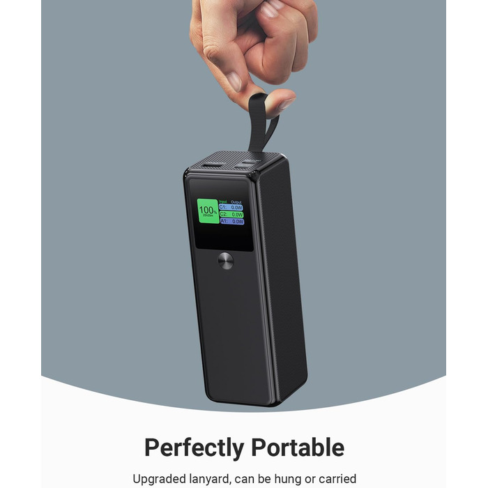 Power Bank VAFOTON 27000mAh 140W з 3 портами, цифровим дисплеєм та USB-C кабелем (Чорний)