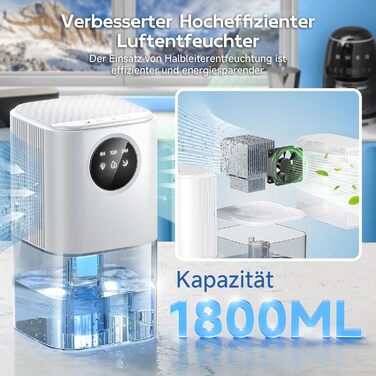 Електричний осушувач повітря 1800 мл - тихий осушувач для дому з автовимкненням, режимом сну та таймером 24 години