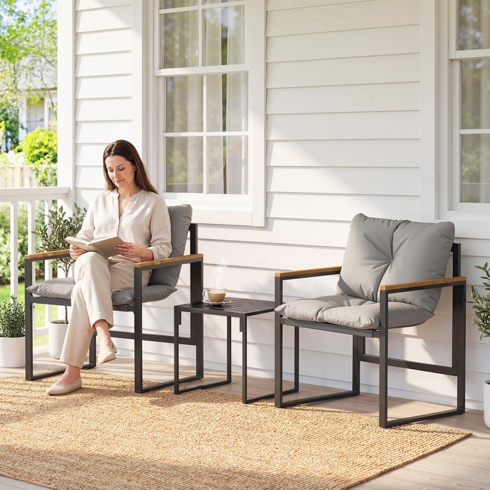 Набір для пікніку на 2 особи, 3-частинний садовий набір з металевим каркасом та товстими подушками